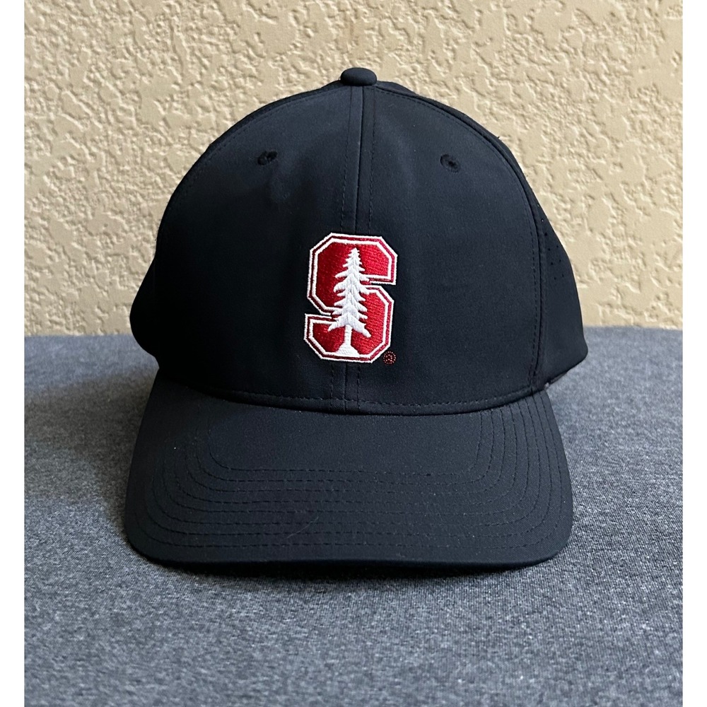 Nike Golf Stanford Cardinal Hat L/XL Black Stretch Fit Perforated Swoosh